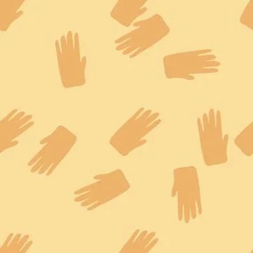 Hand shapes seamless pattern in simple style on yellow background. Silhouette 스톡 일러스트