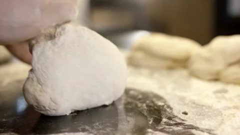 Hand Shaping Round Dough Ball, Floured Bakery Table, Extreme Close Up Stock Footage 341339538