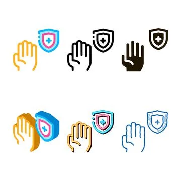 Hand shield range with cross icon outline Stock Illustration