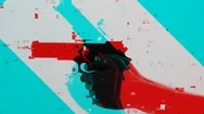 Hand Shooting Gun With Glitch Effect Stock Footage