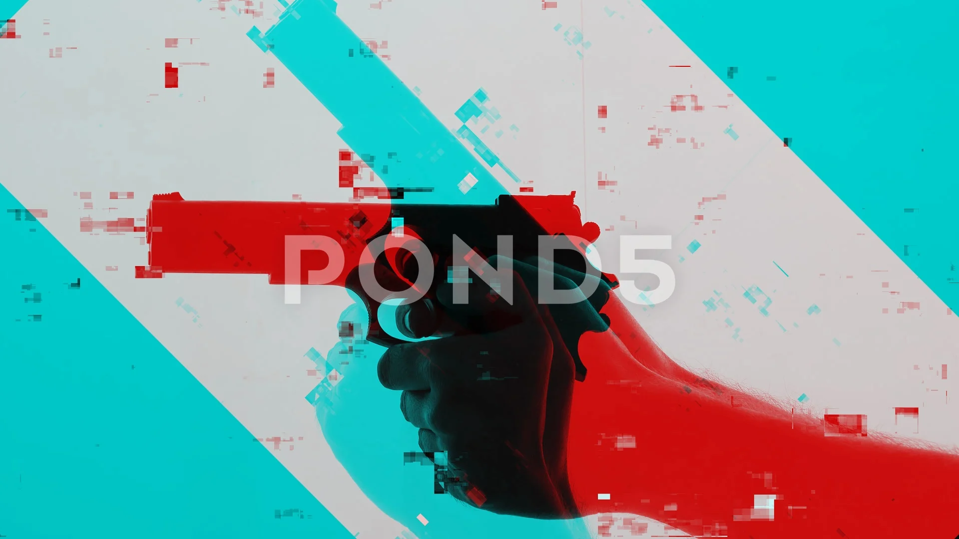 Hand shooting gun with glitch effect | Stock Video | Pond5