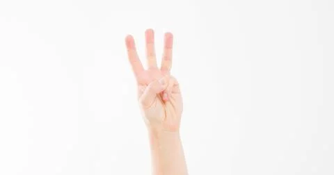 Hand show the third, number three sign. isolated on white background. cauca.. Stock Photos