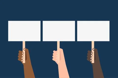Hand showing a blank protest board on blue background Stock Illustration