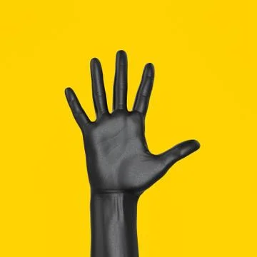 Hand up showing five count gesture. Five fingers open palm female black hand  Stock Illustration
