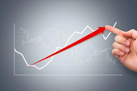 Hand showing graph chart with red arrow Stock Photos