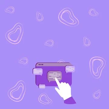 Hand Showing Graph Growth Pointing Web Browser Screen With Chat Bubbles イラスト素材