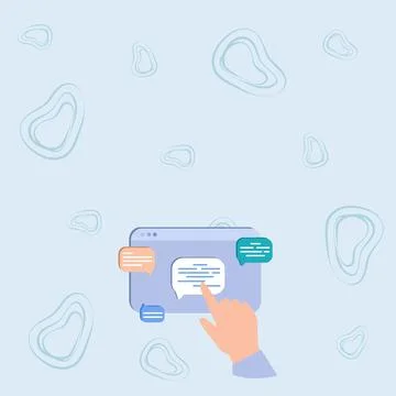 Hand Showing Graph Growth Pointing Web Browser Screen With Chat Bubbles 스톡 일러스트