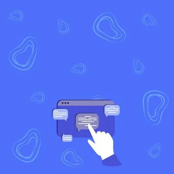 Hand Showing Graph Growth Pointing Web Browser Screen With Chat Bubbles Stock Illustration