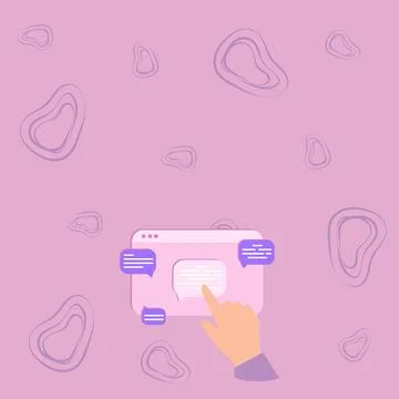 Hand Showing Graph Growth Pointing Web Browser Screen With Chat Bubbles Stock Illustration