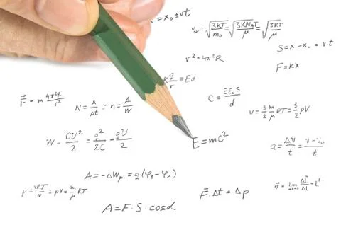 Hand showing physics formula on paper 写真素材