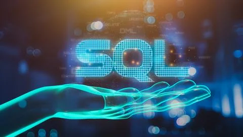 Hand showing SQL word and SQL (Structured Query Language) code with server .. イラスト素材