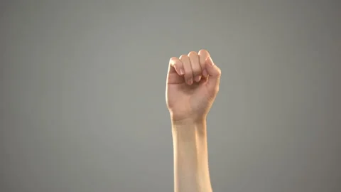 Hand showing yes in asl, text on background communication for deaf, tutorial Stock Footage 105075889
