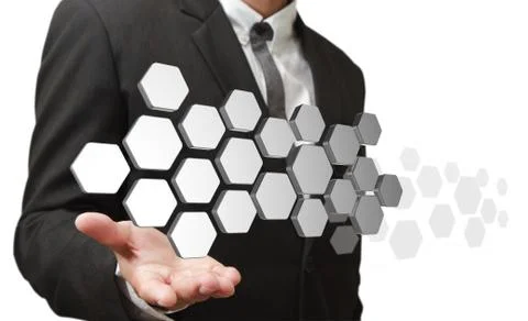 Hand shows 3d abstract buttons Stock Illustration