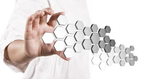 Hand shows 3d abstract buttons Stock Illustration