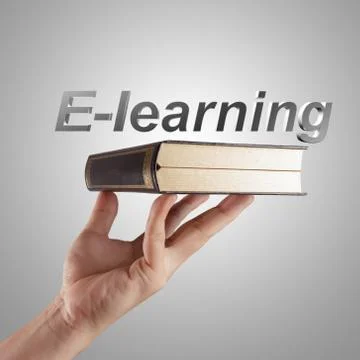 Hand shows a e-learning word Stock Illustration