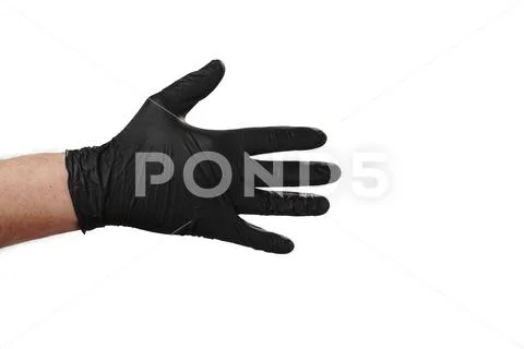 Hand shows gesture, good advertisement for security agency. Glove. Stock Photos