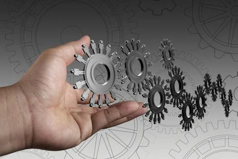 Hand shows people cogs as concept Stock Illustration