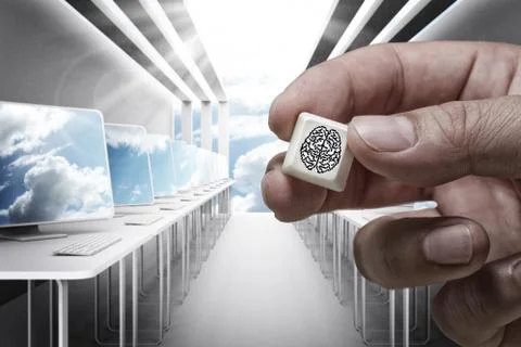 Hand shows pixel brain Stock Illustration