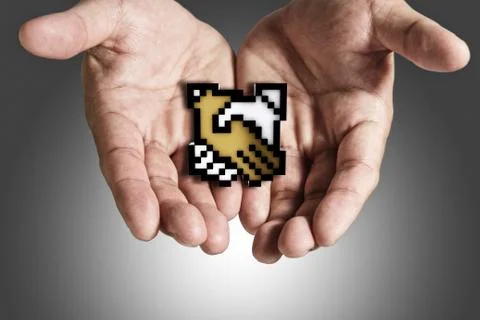 Hand shows pixel handshake icon sign Illustrazione stock