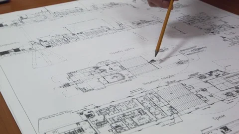 The hand shows the plan in the drawing Video stock 95718842