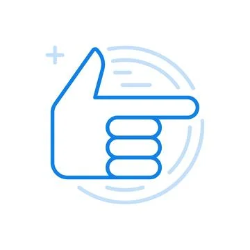 Hand shows right vector line icon. Pointer direction gesture. Illustrazione stock