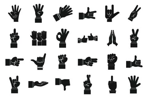 Hand sign icon set, simple style Stock Illustration