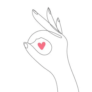 Hand sign ok, gesture, continuous line art vector illustration Stock Illustration
