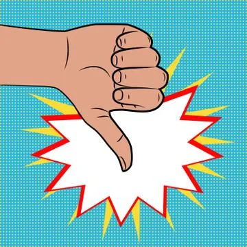 Hand sign thumbs down pop art color back Stock Illustration