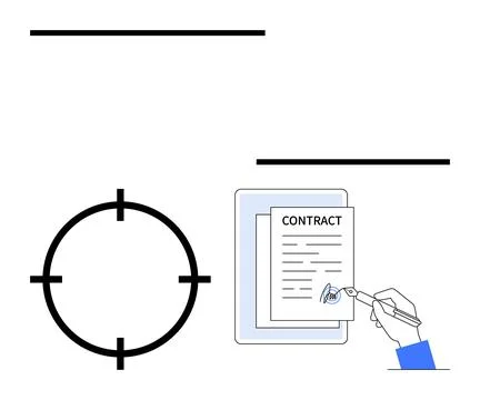 Hand signing contract on tablet, target icon, representing focus and precisio Stock Illustration