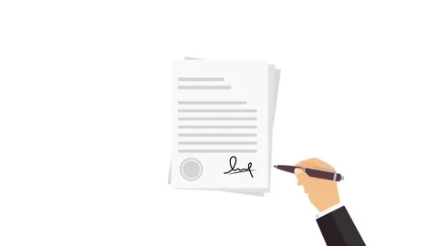 Hand signing document flat illustration animation with pen writing motion. Stock Footage 319193294