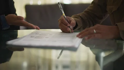 Hand Signing Document Indoors Close Up Stock Footage 341299781