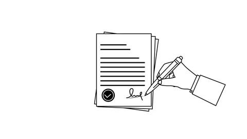 Hand signing document outline icon animation with pen, line motion. Stock Footage 319351529
