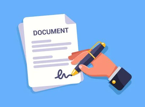 Hand signs an important document. Stock Illustration