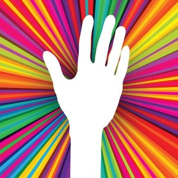 Hand silhouette on psychedelic colored abstract background. vector, eps 10 Illustrazione stock