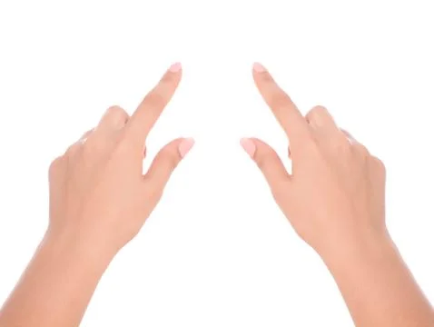 Hand simulating pressing a button Foto stock