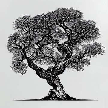Hand sketch of oak tree, black and white illustration Stock Illustration