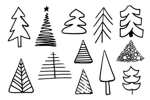Hand sketch Set of Christmas tree. Vector illustration. Set of doodle fir trees Stock Illustration