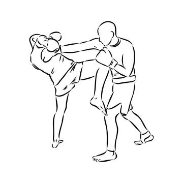 Hand sketch vector of Muay Thai or Thai Boxing. Beautiful martial art that us Stock Illustration