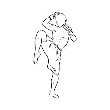 Hand sketch vector of Muay Thai or Thai Boxing. Beautiful martial art that us Stock Illustration