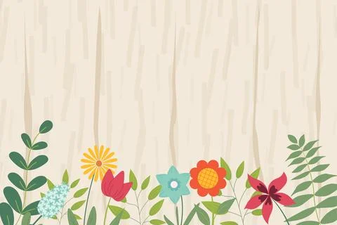 Hand sketched background, vector illustration. Border with leaves and flowers Stock Illustration