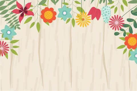 Hand sketched background, vector illustration. Border with leaves and flowers Stock Illustration