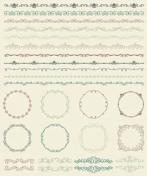 Hand Sketched Borders and Frames, Dividers, Swirls Stock Illustration