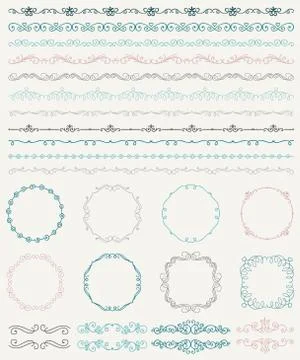 Hand Sketched Borders and Frames, Dividers, Swirls Stock Illustration