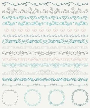 Hand Sketched Borders and Frames, Dividers, Swirls Stock Illustration