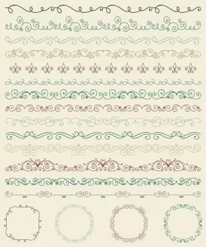 Hand Sketched Borders and Frames, Dividers, Swirls Stock Illustration