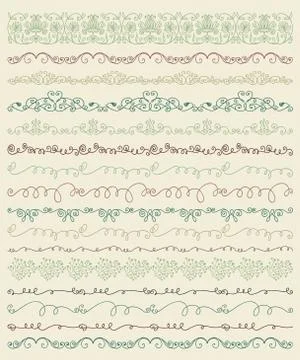 Hand Sketched Borders and Frames, Dividers, Swirls Illustrazione stock