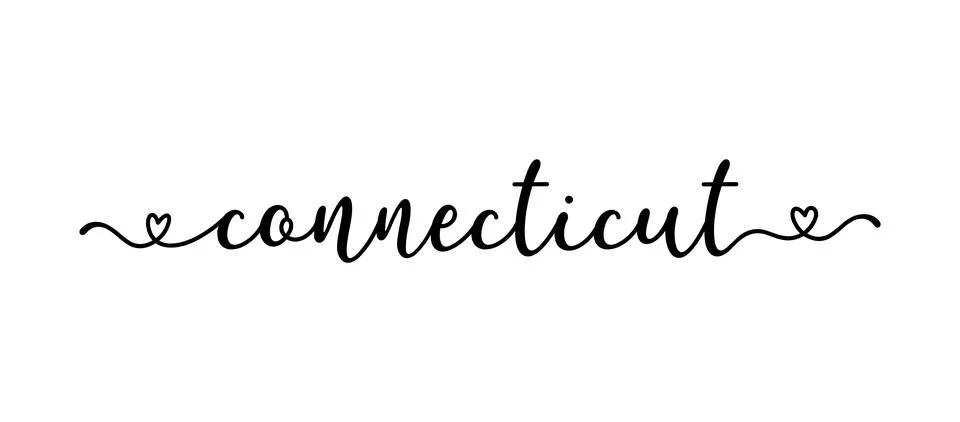 Hand sketched Connecticut text. Script lettering for poster, sticker, flyer 스톡 일러스트