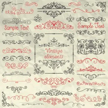 Hand Sketched Doodle Design Elements on Crumpled Paper Stockillustratie