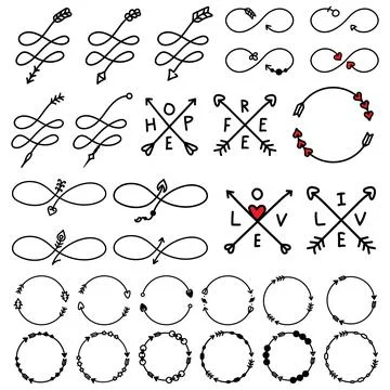 Hand-sketched elements wreath arrow hand drawn vector elements circle arrows Illustrazione stock