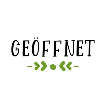 Hand sketched Geoeffnet quote in German as logo. Translated We are open Illustrazione stock
